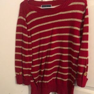 Karen Scott red and sparkly gold striped sweater